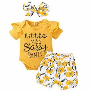 Newborn Baby Girls Clothes Floral Romper Tops Short Pants Headband Outfits Set