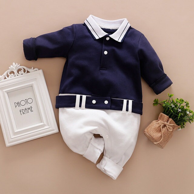 Baby Strampler Outfit für Jungs in Blau und Weiß Babykleidung (0-24 Monate) Taufkleidung Junge Baby Taufanzug Junge Baby Anzug Baby Junge