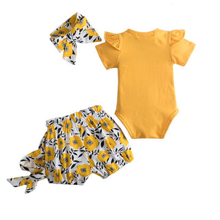Newborn Baby Girls Clothes Floral Romper Tops Short Pants Headband Outfits Set