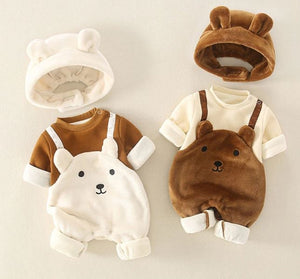 Winter Warm Baby Rompers Cartoon Bear Baby Boys Hooded Clothes Newborns Jumpsuit For Kids Boys Fleece Clothes 0-12Month