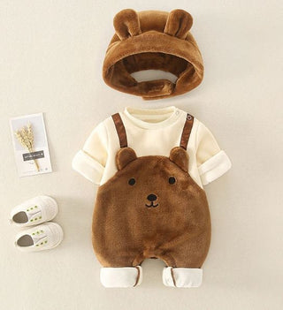 Winter Warm Baby Rompers Cartoon Bear Baby Boys Hooded Clothes Newborns Jumpsuit For Kids Boys Fleece Clothes 0-12Month