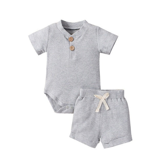 Unisex Baby Summer Outfits - Short Sleeve Romper and Shorts Set