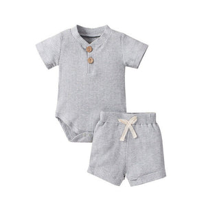 Unisex Baby Summer Outfits - Short Sleeve Romper and Shorts Set