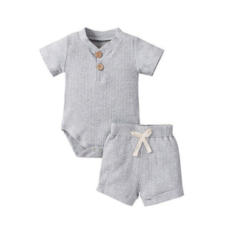 Unisex Baby Summer Outfits - Short Sleeve Romper and Shorts Set