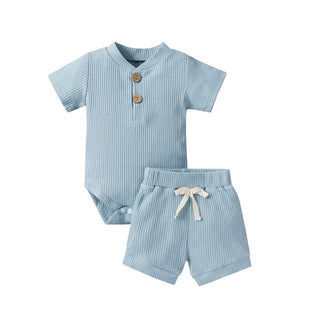 Unisex Baby Summer Outfits - Short Sleeve Romper and Shorts Set