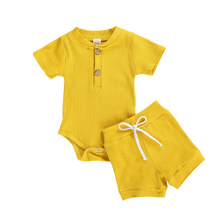 Unisex Baby Summer Outfits - Short Sleeve Romper and Shorts Set